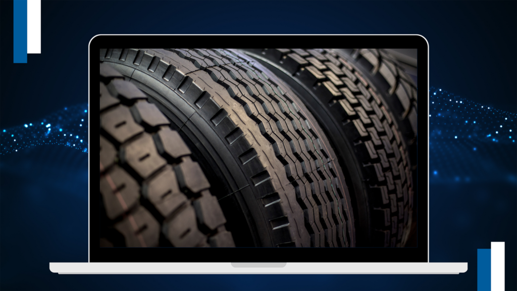 Laptop showing a webinar about tire programs